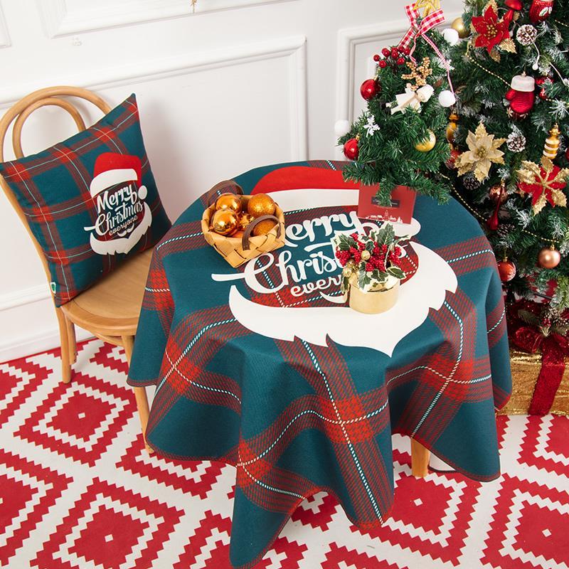 Multi-purpose Christmas Cotton and Linen Tablecloth Small Round Table Long Table Cover Cloth Festive Red New Year Atmosphere Tea Table Cloth