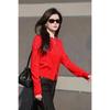2025 Spring Women's Casual Red Koi Embroidered Wool Cardigan Sweater