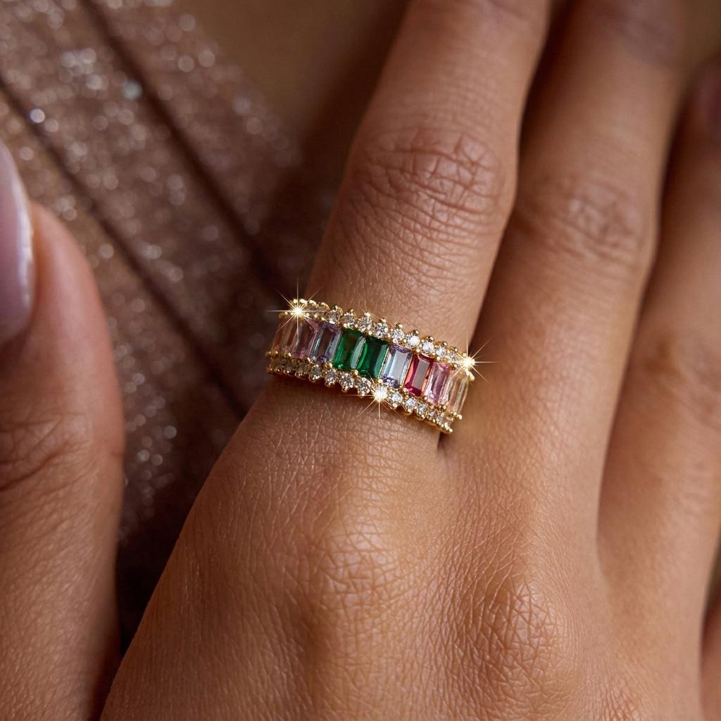 Shiny Green Crystal Butterfly Ring For Women French Style Inlaid Zircon Pearl Flower Waterdrop Crown Finger Ring Wedding Jewelry