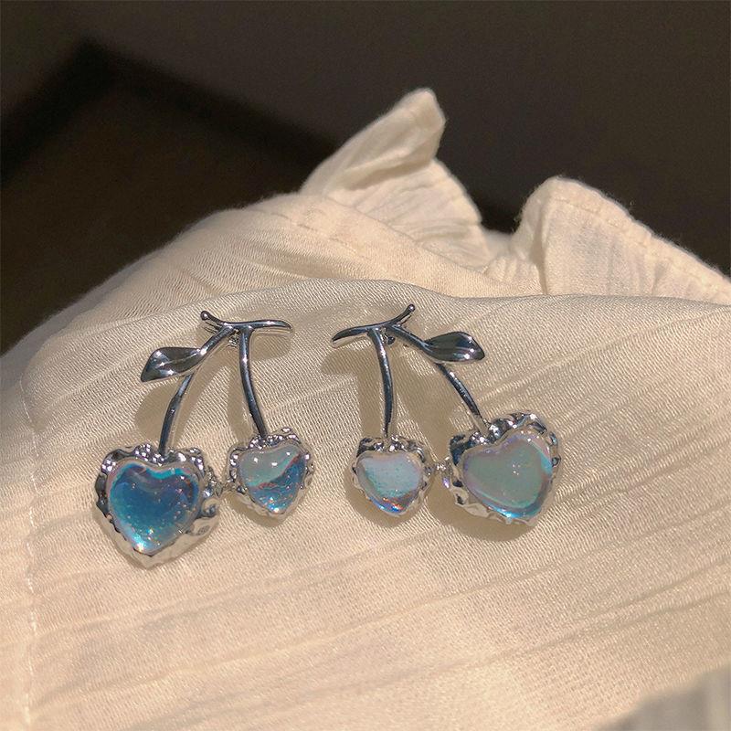 2026 New Fashion Pink Cherry Pendant Earrings For Women Kpop Sweet Lovely Acrylic Resin Fruit Long Drop Earrings Jewelry синий