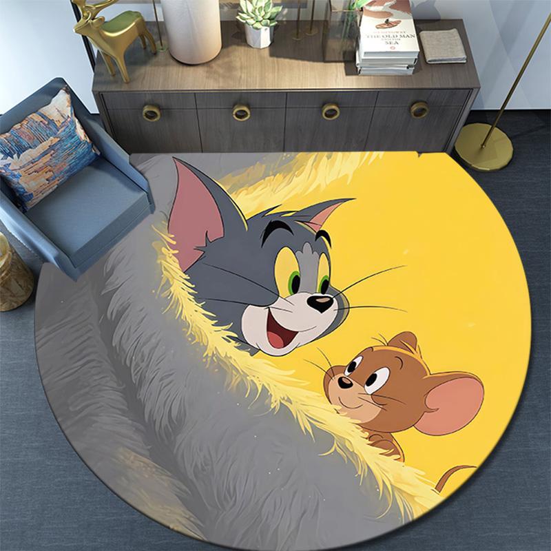 Tom and Jerry Round Area Rug,Carpet Rug for Living Room Bedroom Sofa Playroom Decor,Non-slip Floor Mat