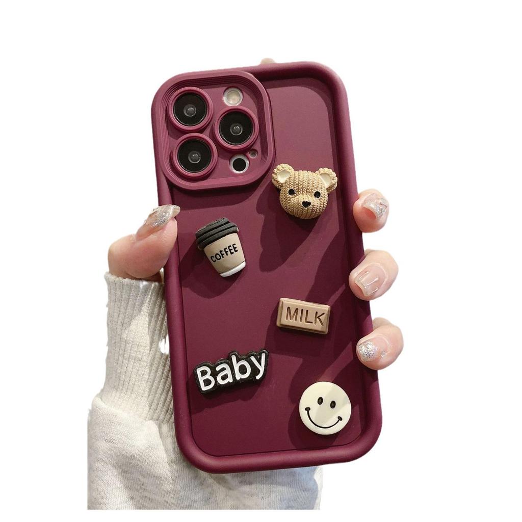 Apple 16PRO Coffee Bear Jewelry Phone Case: Full Package, Anti-Fall Protective Cover for iPhone 11/12