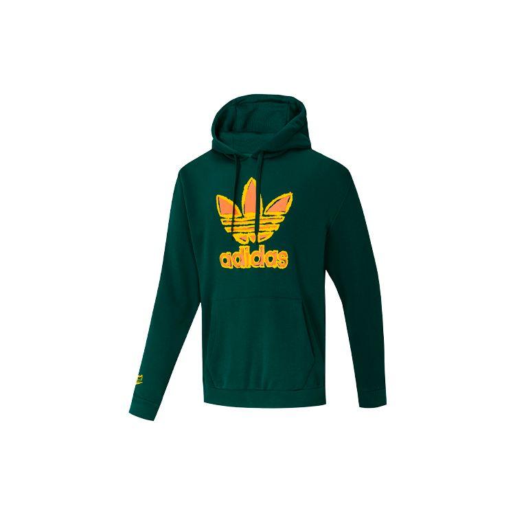 adidas Originals Men s Forest Green Large Logo Hooded Pullover Sweatshirt GR9960 M