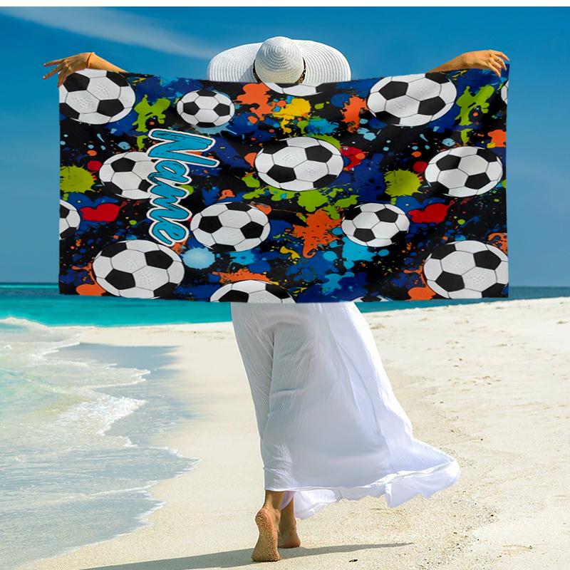 Custom Name Ultra-Soft Beach Towel with Soccer Theme,Ideal for Pool - Camping, Diving - Perfect Travel Essential, Vibrant Beach Towel.