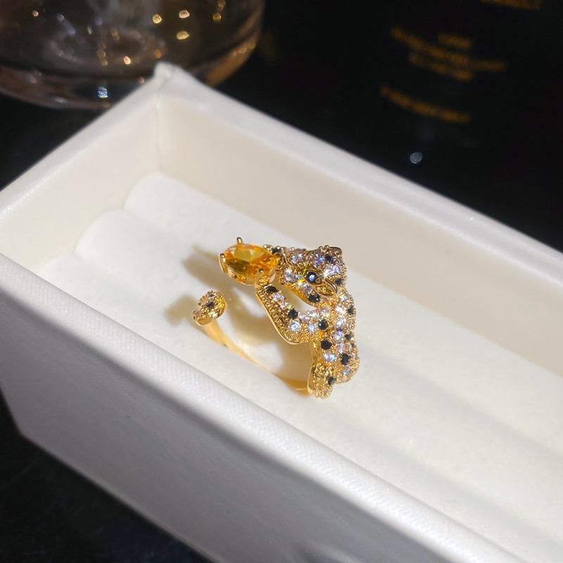Zircon Oval Junior Leopard Open Ring Exquisite Heavy Industry Light Luxury Index Finger Ring Premium Sense Ring