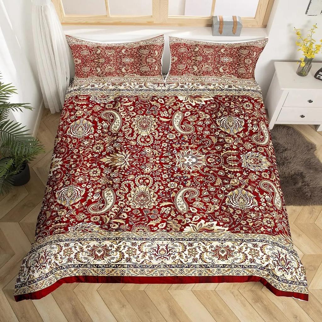 Tribal Floral Duvet Cover Set Bohemian Geometric Flowers Bedding Set Mysterious Indian Abstract Grid Quilt Cover Twin King Size