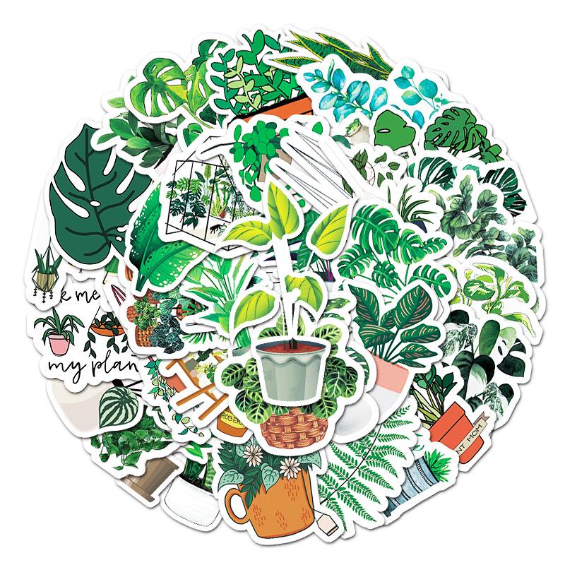 50 Green Plants Cartoon DIY Stickers for Tablet, Suitcase, Refrigerator, Stationery