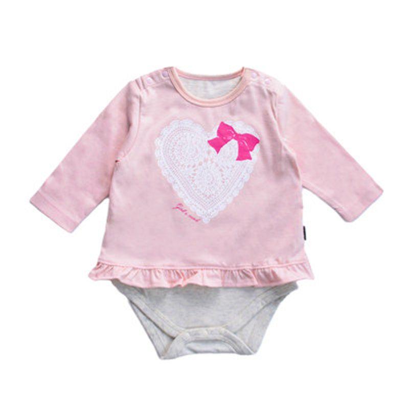

Newborn Baby Triangle Cotton Shoulder Button Spring and Autumn Onesie Pink Printed Love Bow 80