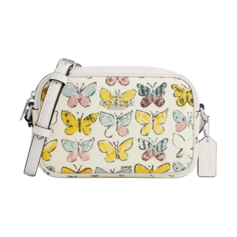 COACH Jamie 20 brand logo butterfly print adjustable shoulder strap coated canvas shoulder crossbody bag small women s silver with multicolor серебряный