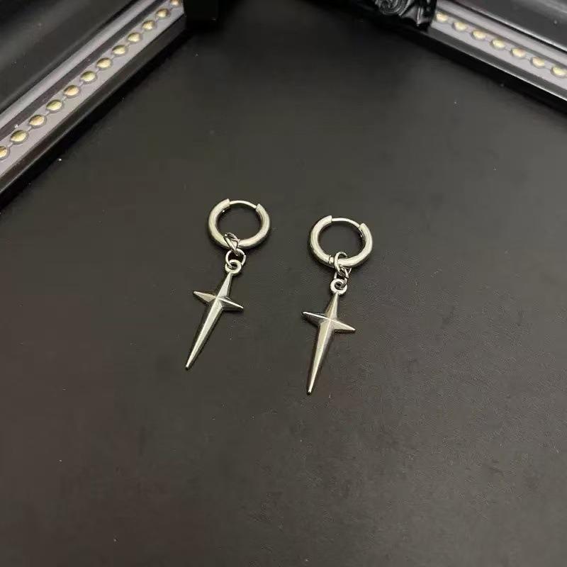 1 PAIRE boucles d'oreilles anneau tétragonal vent froid design de niche mode polyvalent boucles d'oreilles croix haute qualité quotidienne hip hop