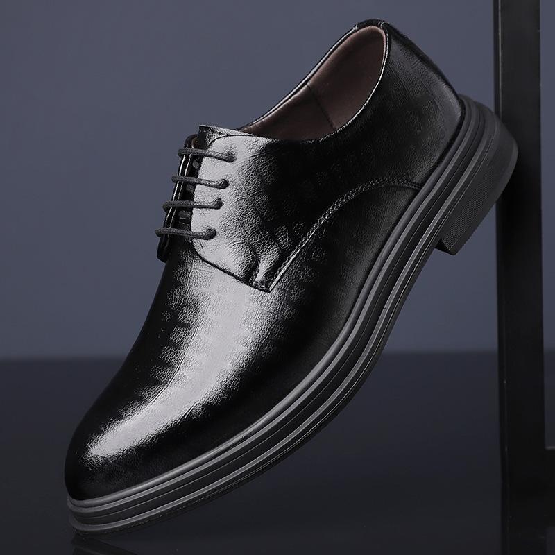 Spring and Autumn new pointed leather shoes dress lace-up men s shoes, genuine leather inner height-increasing men s leather shoes 38
