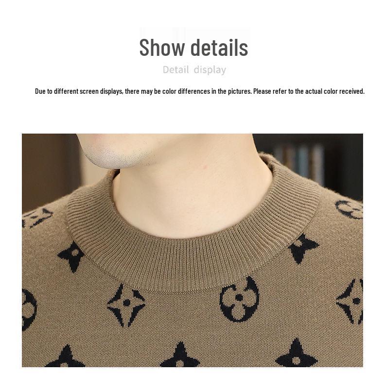 2025 European Trendy Men's Round Neck Jacquard Sweater - Korean Style Winter Knitwear