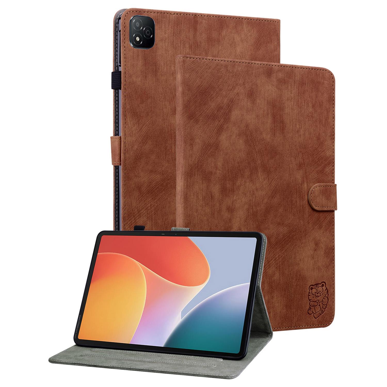 

For Infinix Xpad Cases Tiger Imprint Anti-Scratch PU Leather Tablet Cover Brown