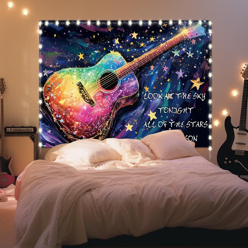 Starry Guitar Tapestry Cosmic Music Wall Art for Bedroom or Living Room Large Decorative Hanging Add Magical Vibes