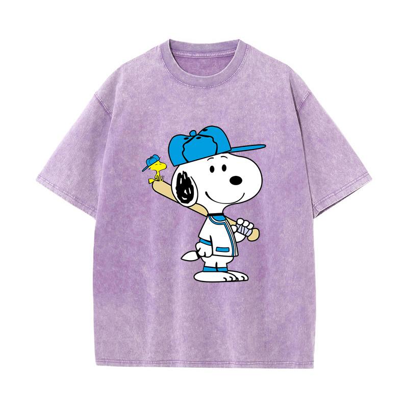 SX-77 MINISO 2026 Été Lavage Vintage Imprimé Coton Pur Style Épaule Hommes et Femmes Col Rond Manches Courtes T-shirt Couple