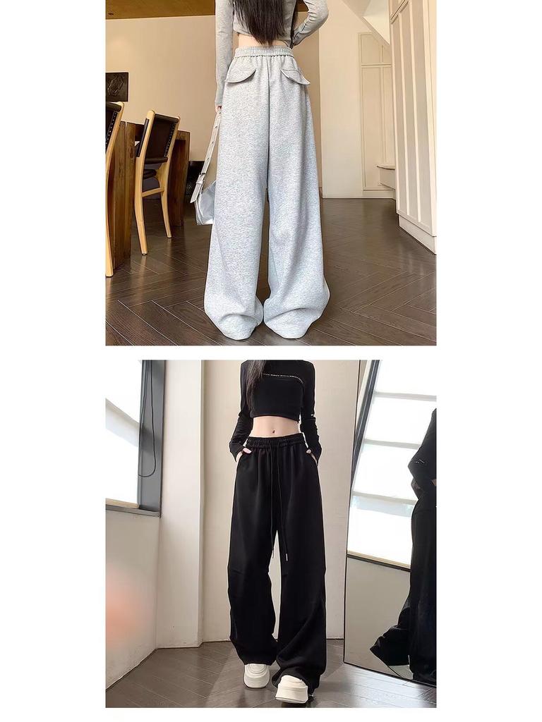 American Gray Hip Hop Wide-Leg Jazz Sweats: Loose, Floor-Length Women's Casual Sports Pants