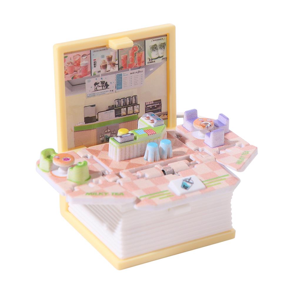 Milk Tea Shop Mini 3D Book Keychains Foldable Educational Science Doll Key Rings Cognitive Tools