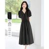 Lyocell V-neck Waist Cinched Dress for Women In Summer, with Bubble Sleeves and Pleats To Reduce Age and Make You Look Slimmer, a Vacation Dress