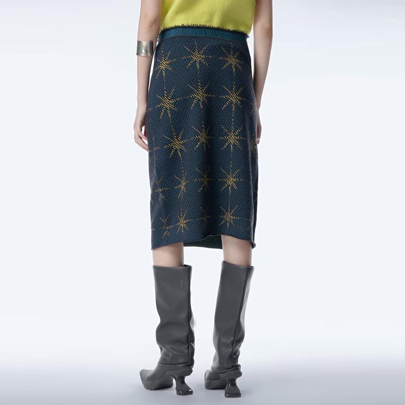 JNBY Women s Fall H-Line Color-Block Jacquard Knit Midi Skirt S