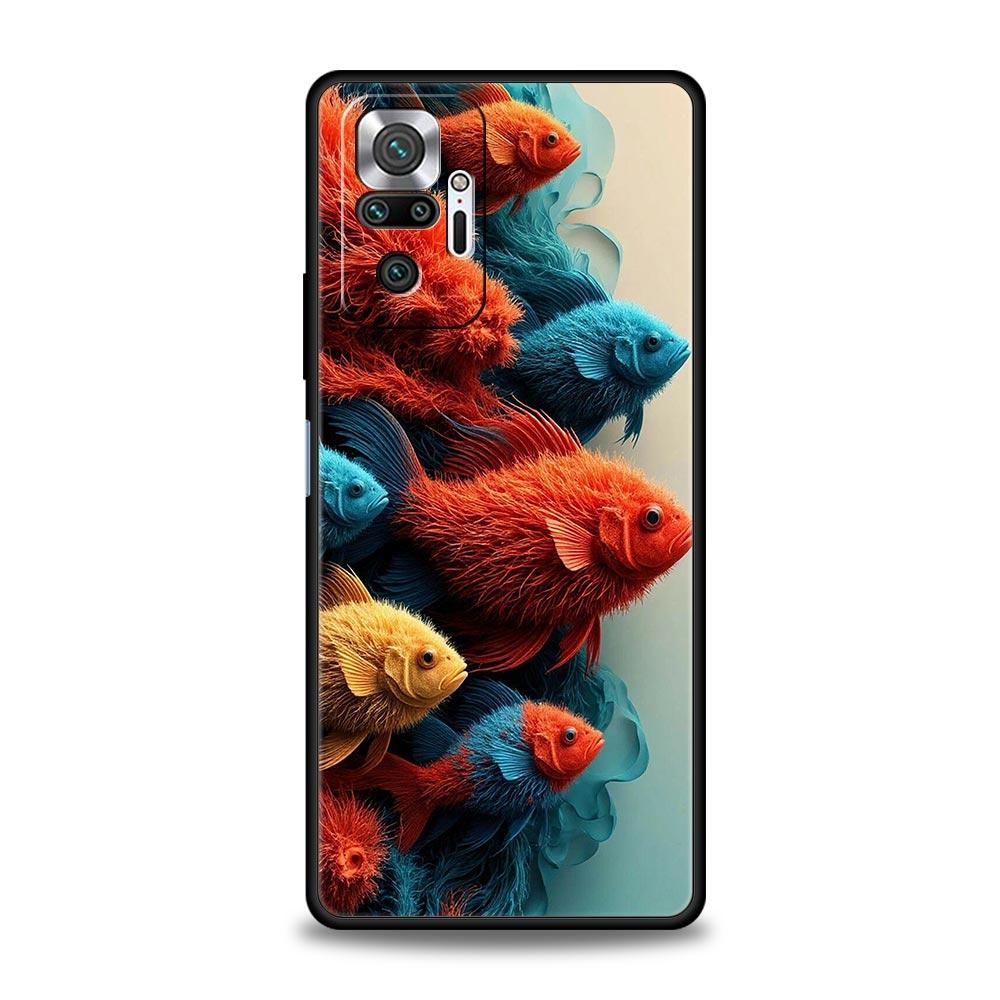 Blue Ocean Fish Phone Case Cover for Redmi 14C 10C Note 15 14 13 12 10 11 K40 Pro Plus 5G Shockproof Soft TPU Shell Fundas Bags