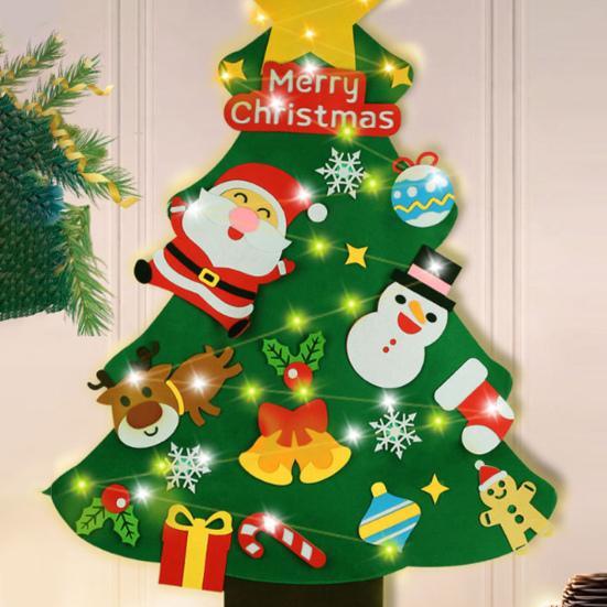 DIY Felt Christmas Tree with 21 Ornaments for Toddlers Kids Home Wall Door Hanging Christmas Craft Kit with String Lights for Xmas Party Supplies