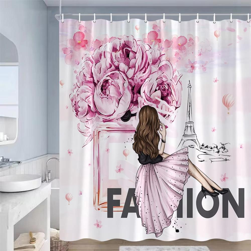 Fashion Girl Pattern Shower Curtain Black White Stripe Bathroom Decor Accessories American Style Bath Curtains Waterproof Cloth