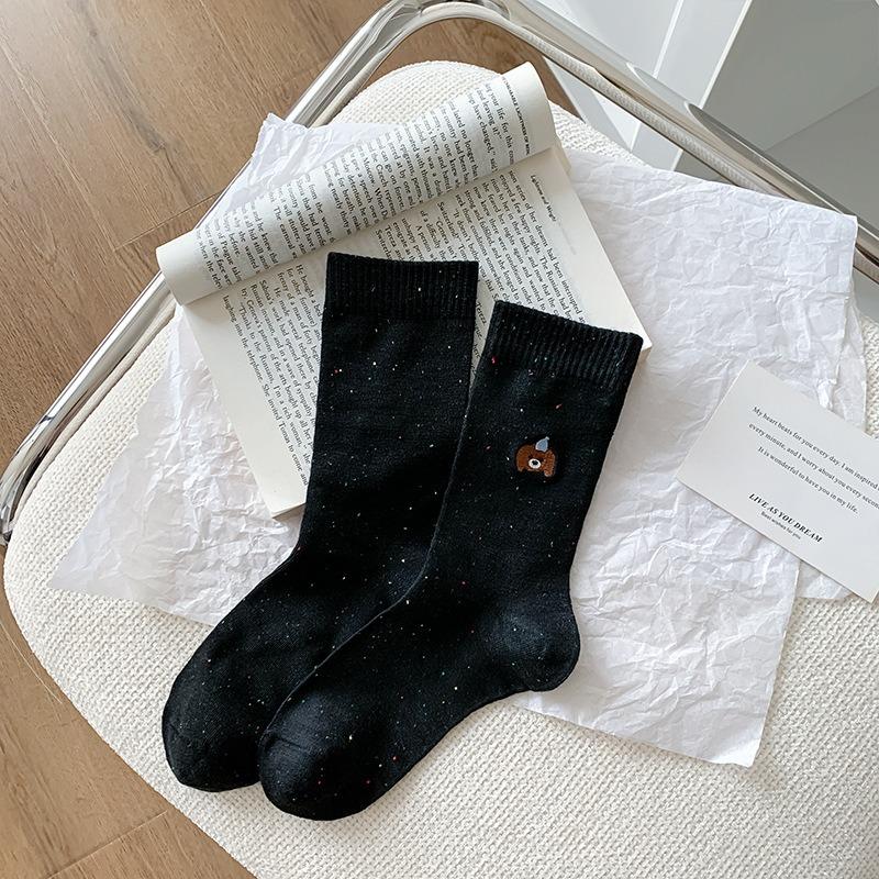 Female Spring and Summer Fashion Cartoon Idea Yarn Puppy Embroidery Boneless In The Tube Pile Pile Cotton Socks