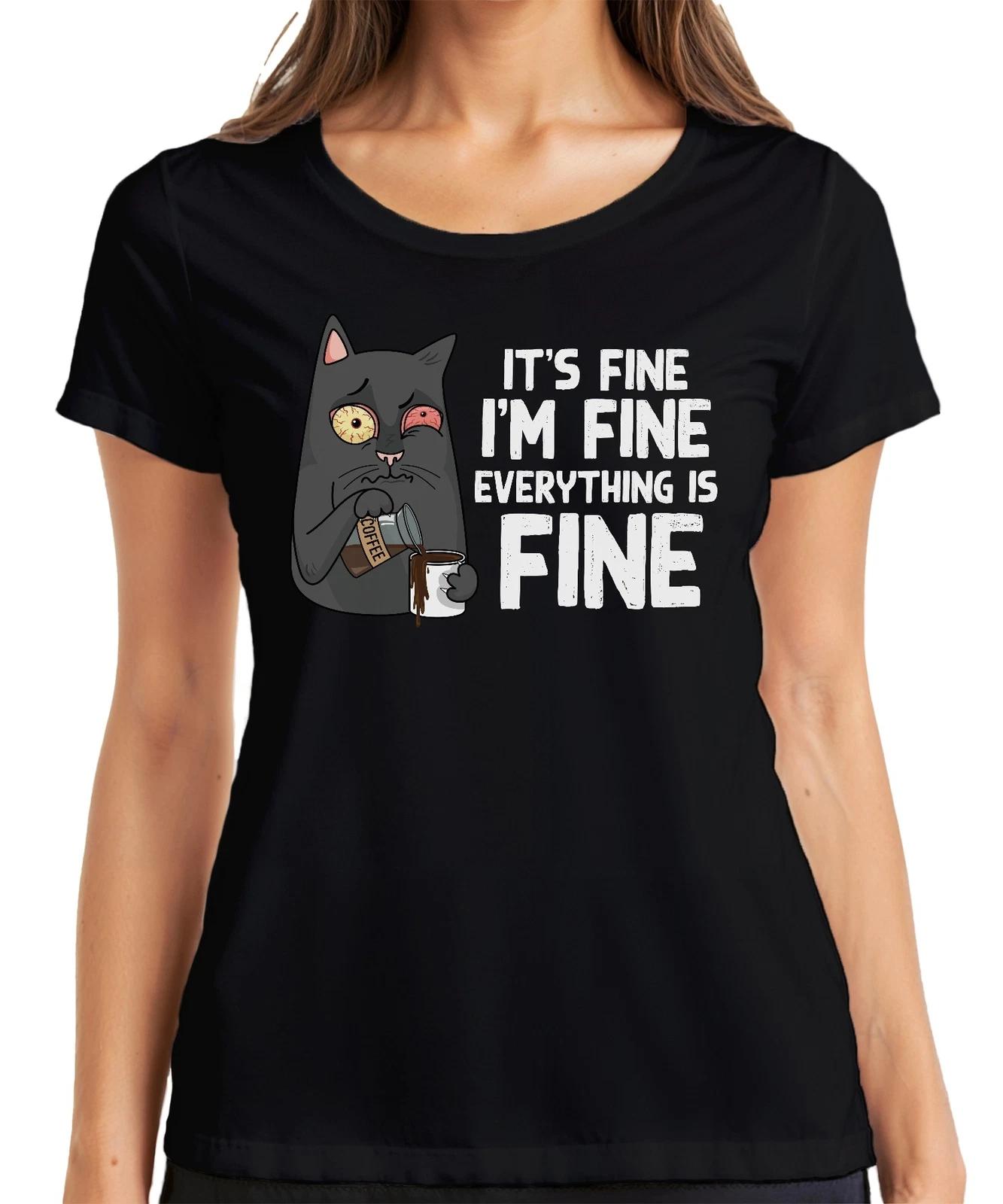 Lustige Katze Kaffee Spruch Im Fine Morgenmuffel Humor Stress Damen T-Shirt M