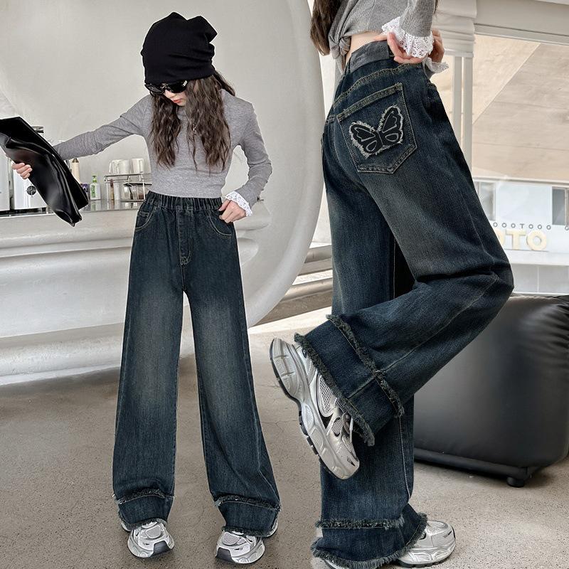 Blugi cu picior larg pentru fete 2025 – Stil primăvară/toamnă, Pantaloni largi cu picior drept pentru copii