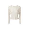 MONPLISSE [Women'S] Round Neck Long Sleeve Crop Pleated T-Shirt (Ivory)