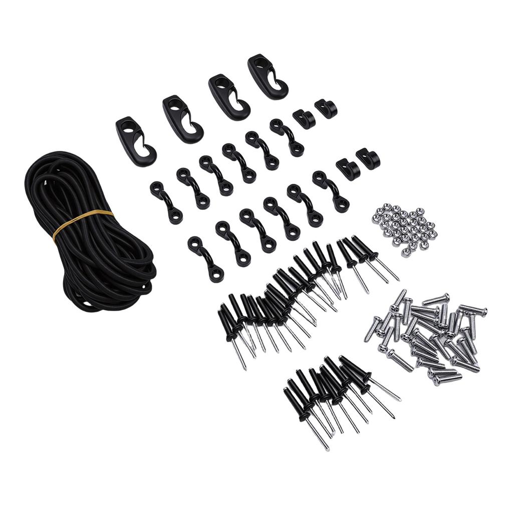 Kayak Deck Rigging Kit with Deck Loops Tie Down Pad Eyes Bungee Cord J Hooks Screws Rivets for Canoes Boat
