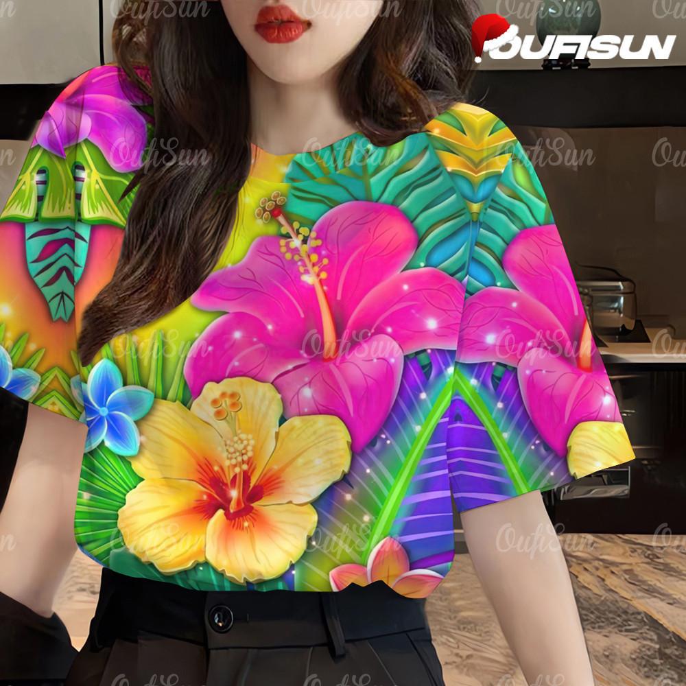 3d Colorful floral short Sleeve T-shirt for women's fashion loose plus size pullover