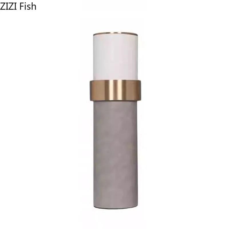 Gold Plated Cylinder Vase Leather Vases Desk Decoration Artificial Flower Decorative Flower Arrangement Room Aesthetic Decor