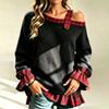 Women's One-Shoulder Plaid Patchwork Cuff and Hem Loose Fit Two-Piece Top