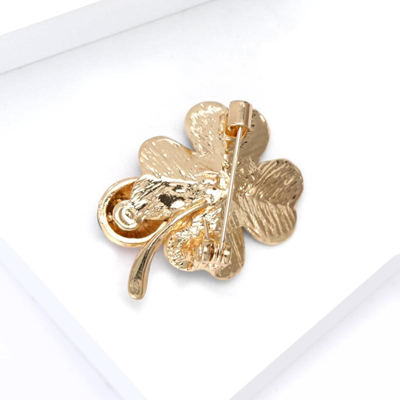 Fashion Enamel Ladybug Four Leaf Clover Brooches For Women Unisex 2-Color Enamel Grass And Beetle Brooch Pins Gifts