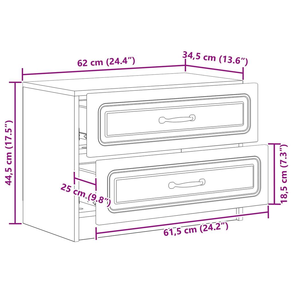 Nightstand High Gloss White 62 x 34.5 x 44.5 cm Particleboard