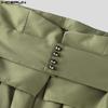 INCERUN Men Layers Zip-up High Waist Casual Long Wide Legs Pants Trousers
