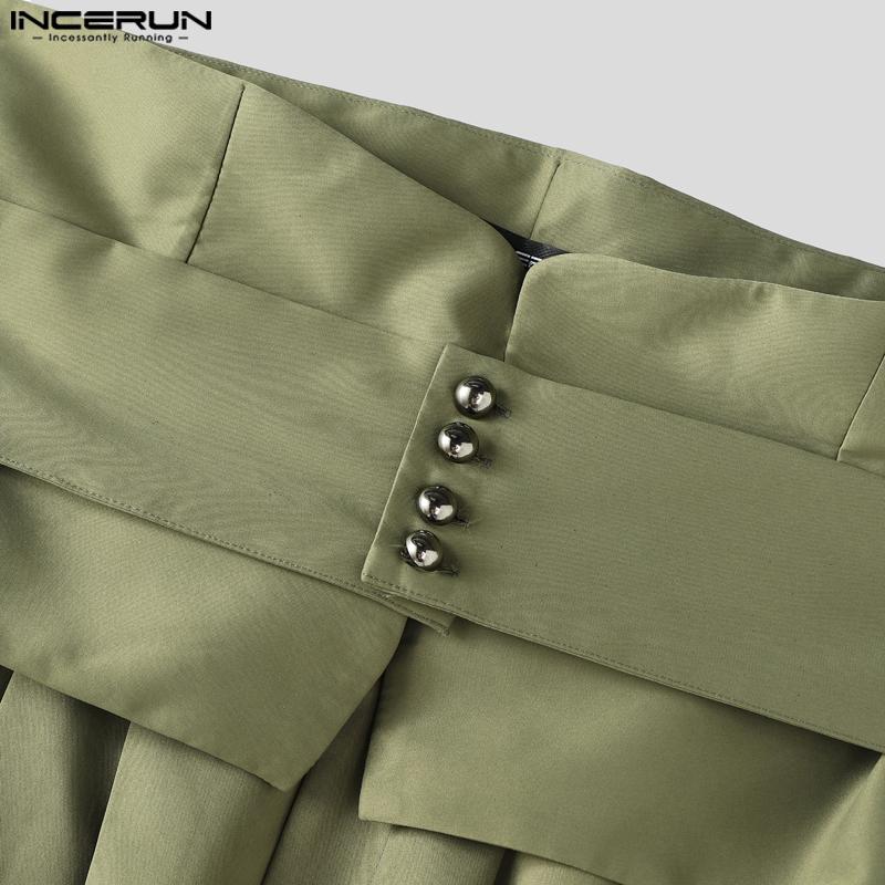 INCERUN Men Layers Zip-up High Waist Casual Long Wide Legs Pants Trousers
