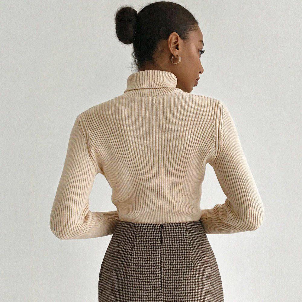 Kvinnor Höst Vinter High Neck Förtjockad Förlängd Stickad Bottom Top Plus High Neck Pullover Tröja