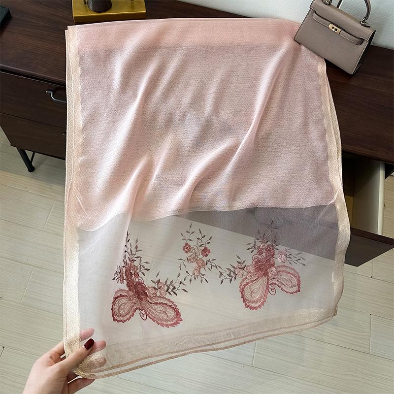 Silk Wool Embroidered Silk Scarf Women'S Fashion Foreign Style Winter Warm Scarf Cold Shawl With Thin Style