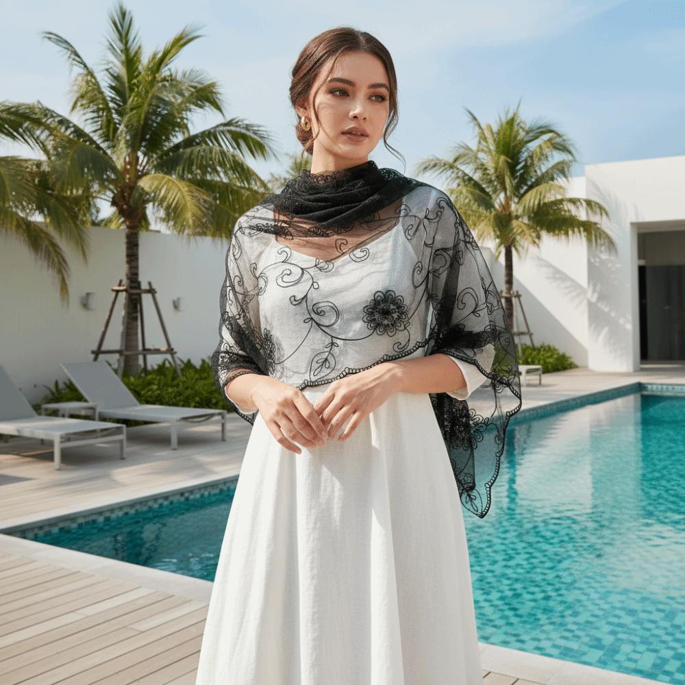 Breathable Sheer Shawl Lightweight Mesh Stole Neck Wrap Floral Headwrap  Daily Outfit