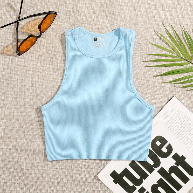 10 Colors Women Crop Top Seamless Casual Streetwear White Bra Rib Sleeveless Top Summer Tank Tight Knit Tee Female Tops