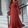 Fashion A-Line Casual Loose Bottoming Dress Autumn Winter Thicken Women Wedding Dresses High Waist Solid Maxi Bodycon Dress Lady
