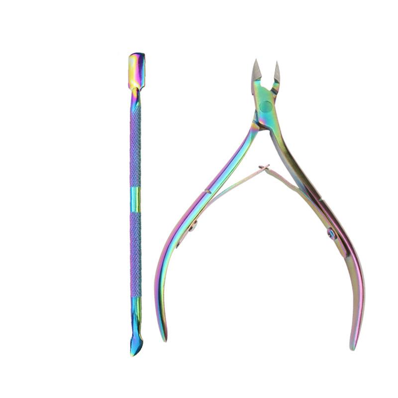 Cuticle Scissor Nail Cuticle Pusher Tweezer Rainbow Cutter Nipper Clipper Dead Skin Remover Manicure Nail Art Tool