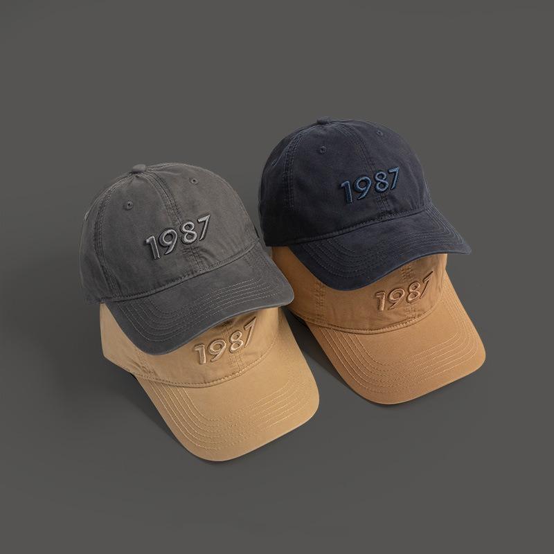 New Big Head Circumference 1987 Embroidered Baseball Cap Quality Deep Top Curved Brim Showing Face Small Cap Children Spring and Autumn Versatile
