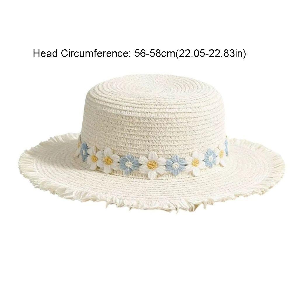 Breathable Wide Brim Flower Straw Hat Sun Protection Flat Top Sunscreen Sun Hat Panama Hat UV Protection Visor Cap Men