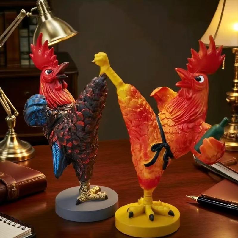 Funny Kung Fu Chicken Statues Resin Decor Living Room Porch Decoration Creative Simulation Sculpture Art Craft Indoor Home Decor