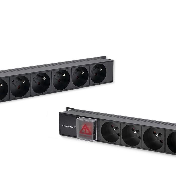 Qoltec Aluminum PDU Power Strip for 10'' RACK | 1U | 16A | 4xFRENCH | 1.8m