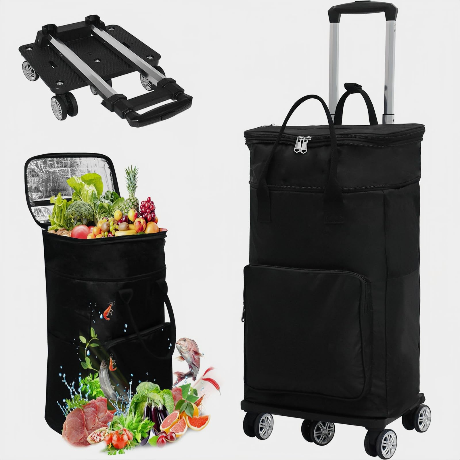 

Колеса Vtuesxn большая вместимость 50 л расширение 13 см тепло Покупки шопинг боковой шопинг для 3 регулировка длины тепло 360 градусов грузоподъемность большая чёрный