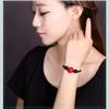 GEMCHIC Women's Vintage Ethnic Red Bean Glass Pendant Necklace Braided Rope Choker Collarbone Chain with Matching Earrings and Bracelet Set